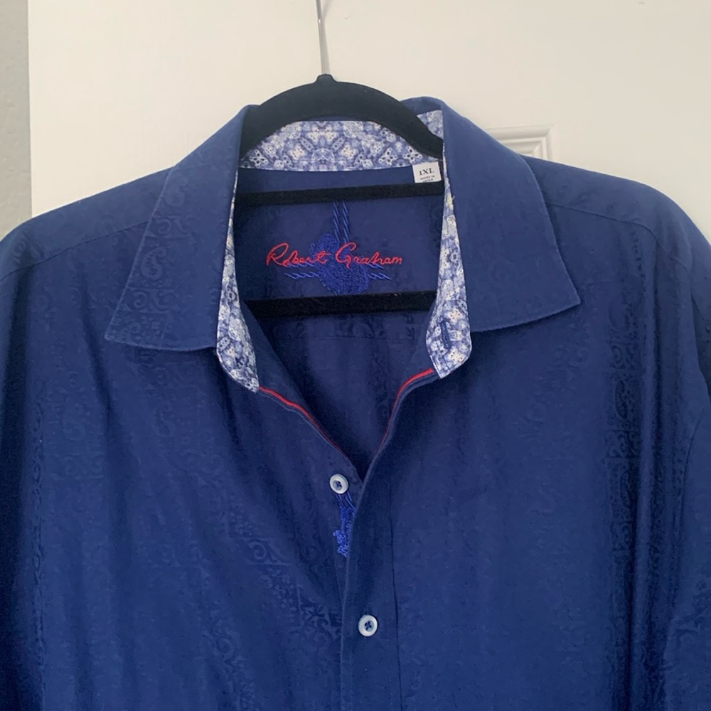 Robert Graham Men's Navy Blue Paisley Shirt 1XL